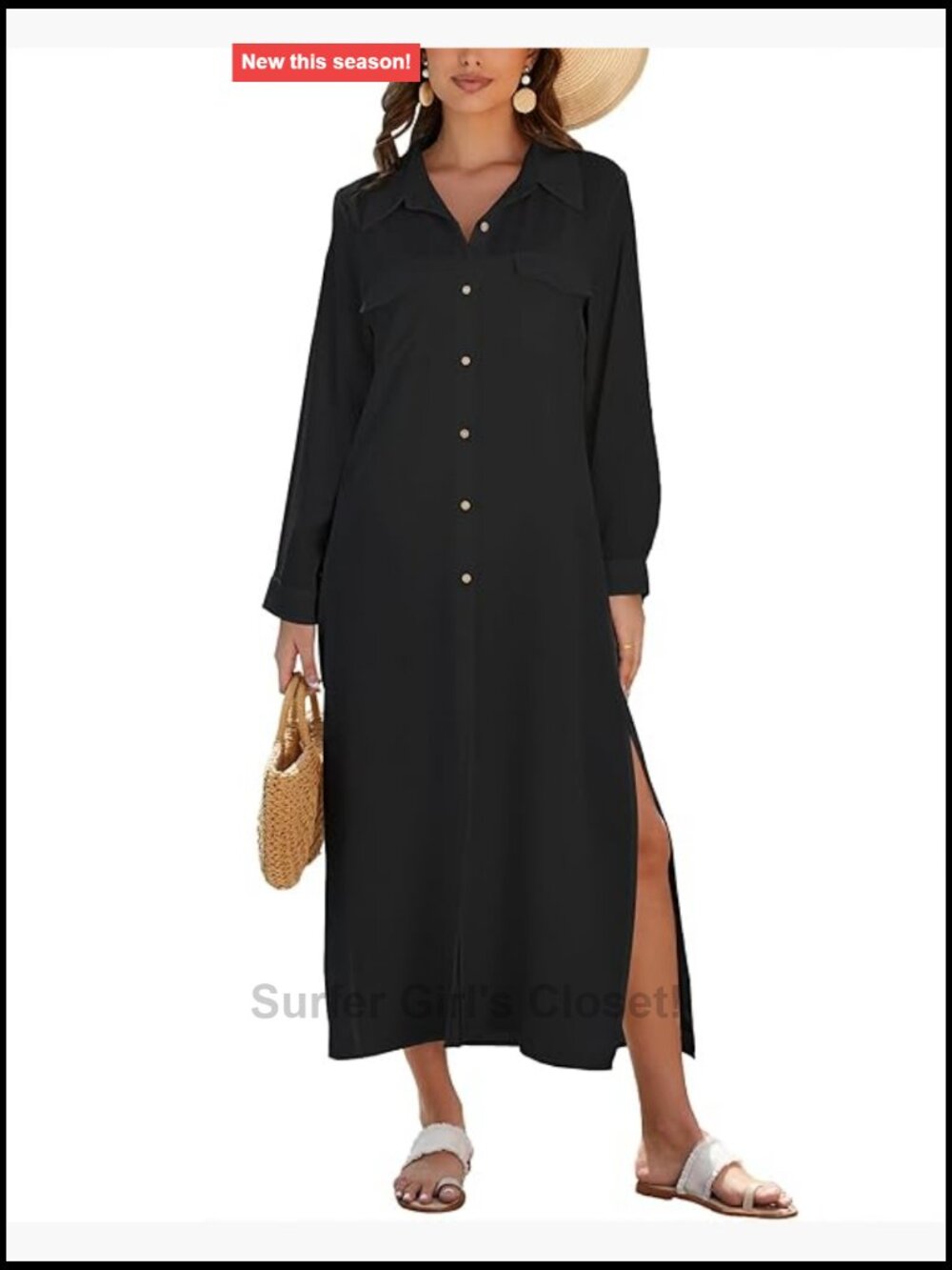 Long Sleeve Button Down Kimono Swimsuit Cover Up Dress Beach Vacation Shirt